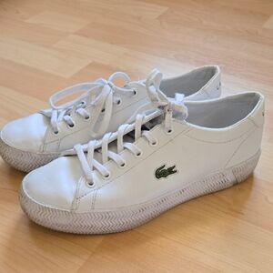 Lacoste White Tennis Shoes with Green Accent